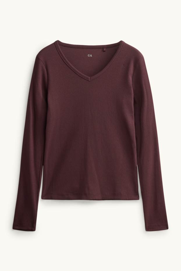 Dona - Samarreta de màniga curta amb coll en punta - slim fit - bordeus