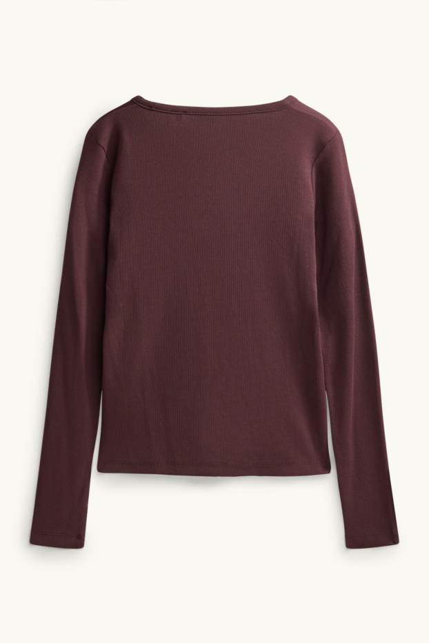 Dona - Samarreta de màniga curta amb coll en punta - slim fit - bordeus