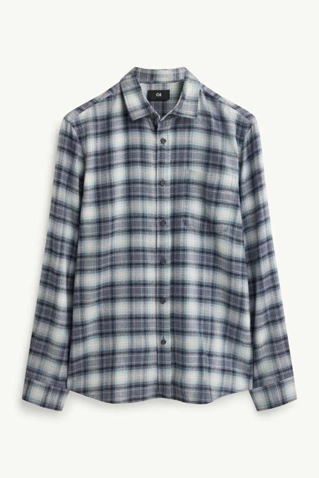 Home - Camisa - regular fit - Kent - de quadres - blau fosc / blanc