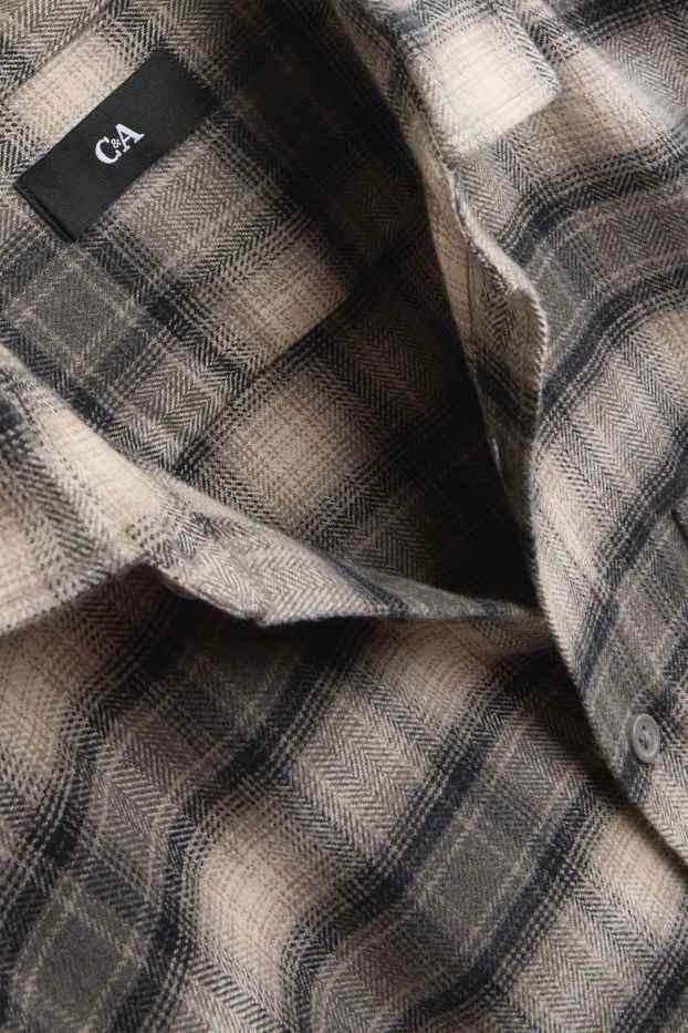 Pánské - Košile - regular fit - kent - kostkovaná - šedá/hnědá