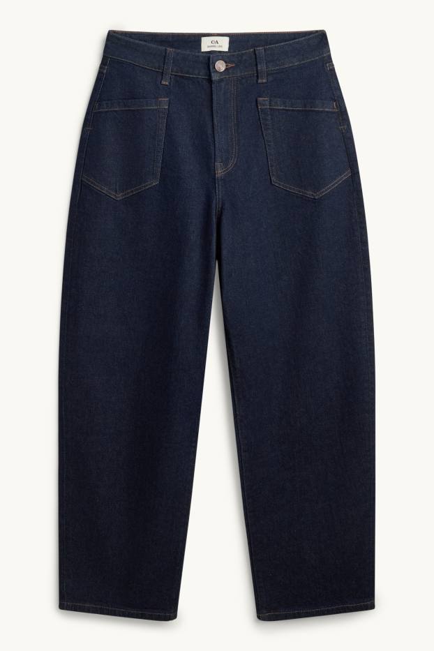 Dames - Barrel jeans - high waist - jeansdonkerblauw
