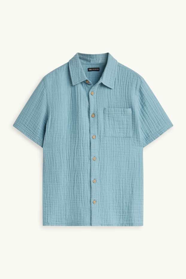 Enfants garçons - Ensemble - chemise et T-shirt - 2 pièces - bleu / blanc