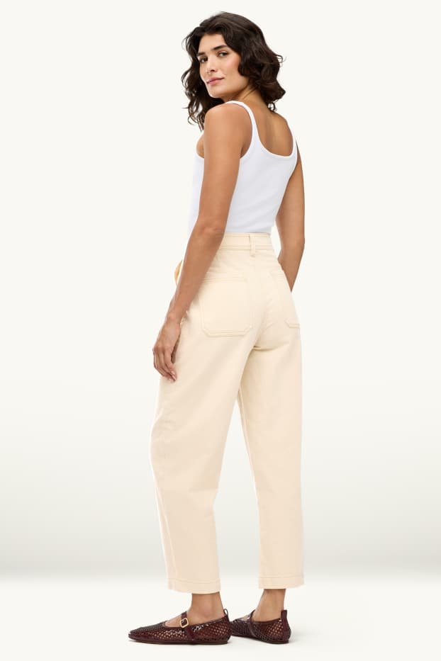 Damen - Barrel Jeans - High Waist - cremefarben