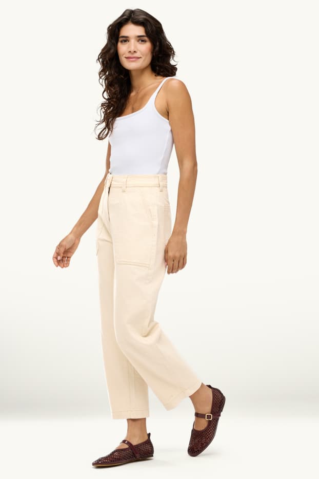 Damen - Barrel Jeans - High Waist - cremefarben