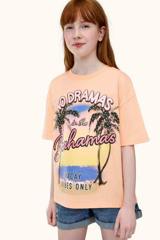 Kinderen: meisjes - Bahamas - T-shirt met strass-steentjes - oranje