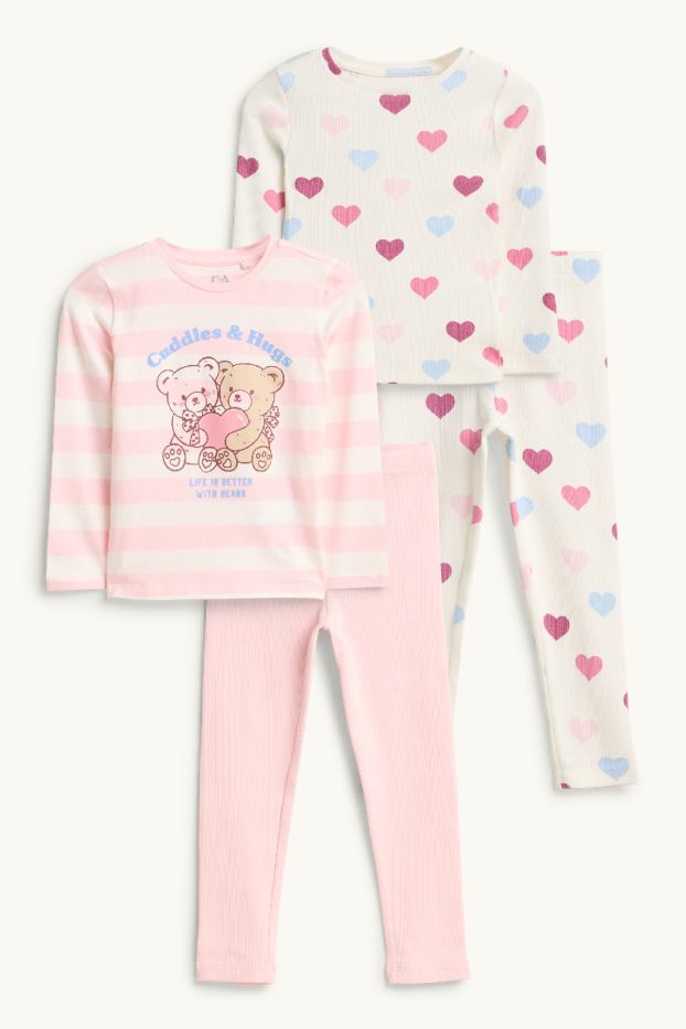 Copii - Fete - Multipack 2 buc. - ursuleț de pluș și inimă - pijama - 4 piese - alb / roz