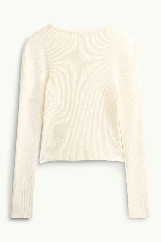 Femmes - Gilet en maille - finition côtelée - blanc crème