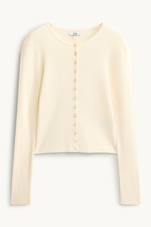 Femmes - Gilet en maille - finition côtelée - blanc crème