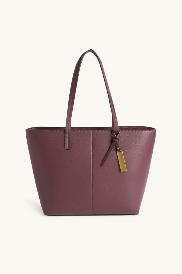 Dámské - Velká kabelka shopper - imitace kůže - bordeaux