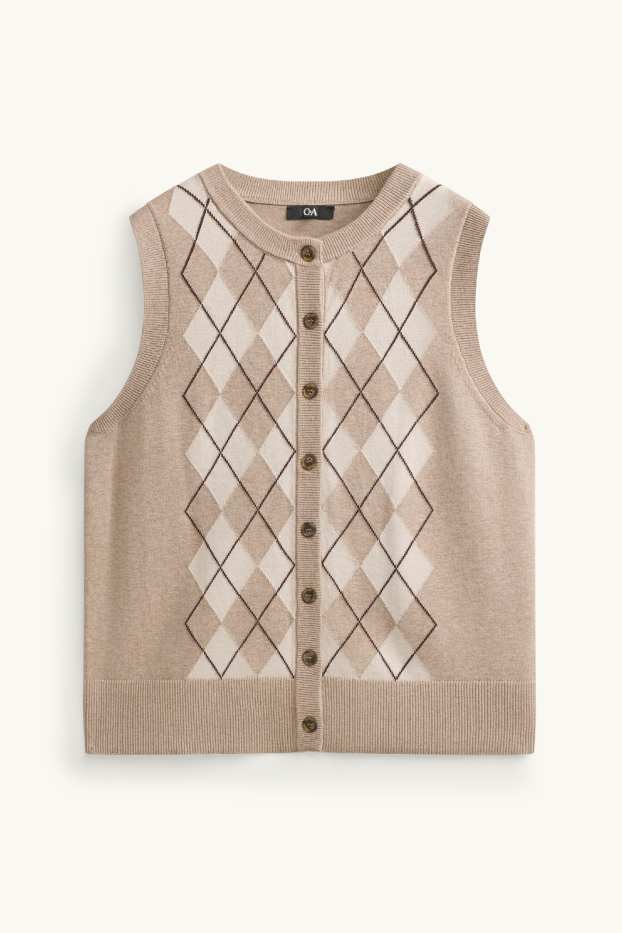 Femmes - Gilet sans manches en maille - à carreaux - beige / beige