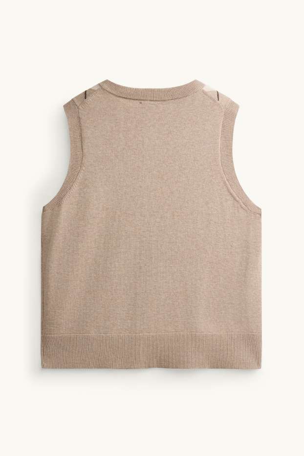 Femmes - Gilet sans manches en maille - à carreaux - beige / beige