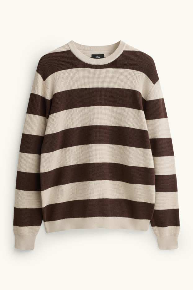 Hommes - Pull - à rayures - beige / marron