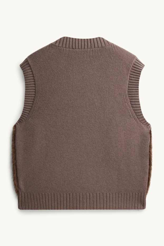 Femmes - Gilet sans manches en imitation fourrure - marron