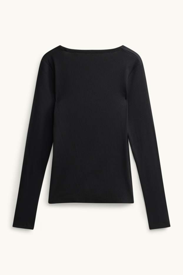 Donna - Maglia a maniche lunghe con scollo a V - slim fit - nero