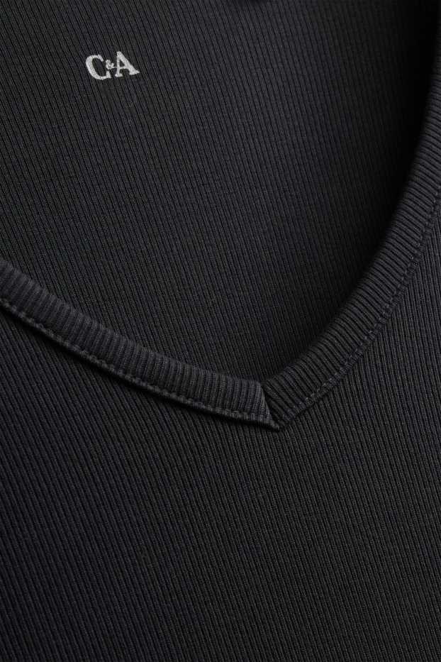 Donna - Maglia a maniche lunghe con scollo a V - slim fit - nero