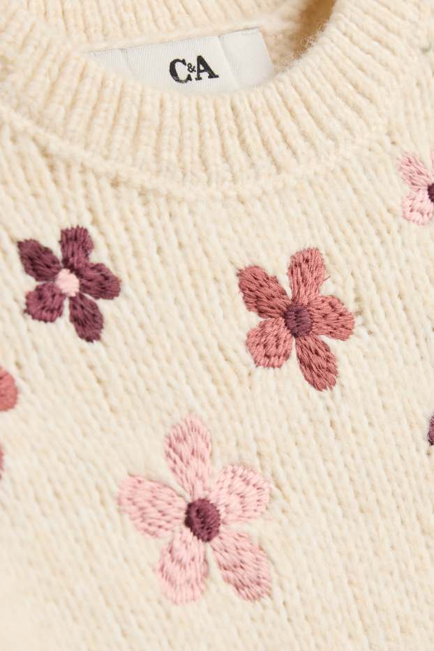 Kinderen: meisjes - Bloem - trui - crème wit