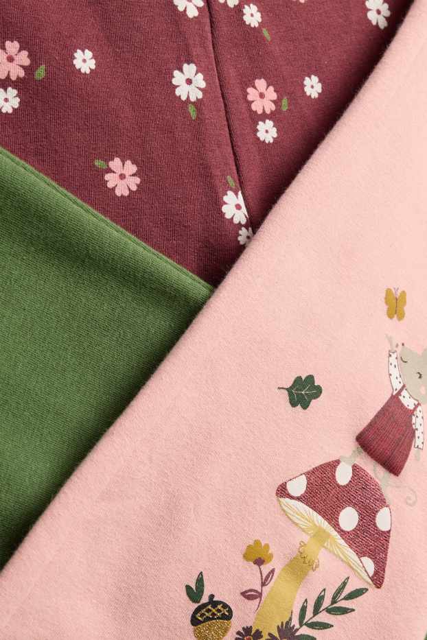 Enfants filles - Lot de 3 - souris et fleur - flared leggings - rose tendre