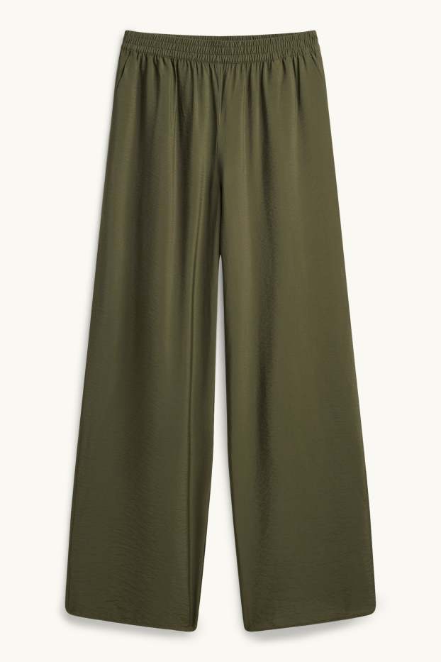 Damen - Business-Hose - High Waist - Wide Leg - dunkelgrün