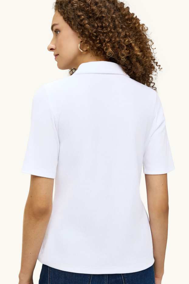 Damen - Poloshirt - Regular Fit - gerippt - weiß