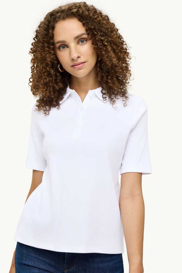 Damen - Poloshirt - Regular Fit - gerippt - weiß