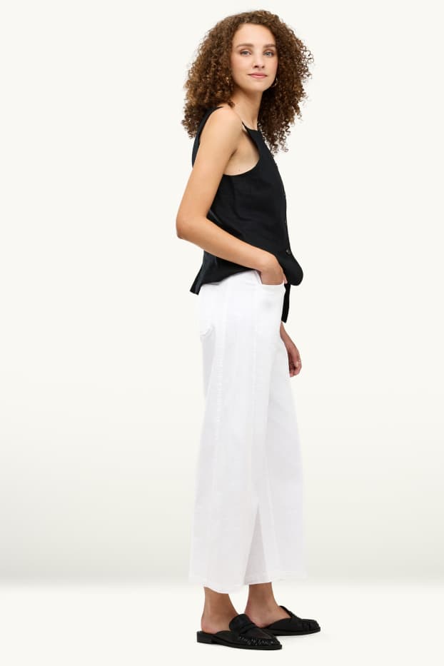 Femmes - Pantalon en toile - high waist - barrel leg - blanc