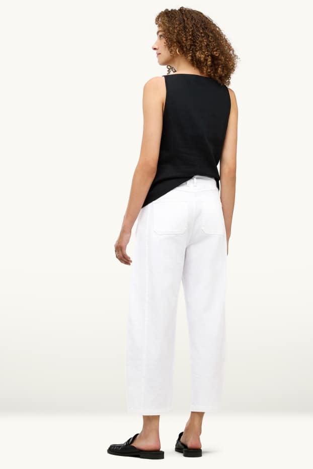 Femmes - Pantalon en toile - high waist - barrel leg - blanc