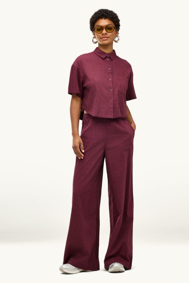 Damen - Stoffhose - Mid Waist - Wide Leg - bordeaux