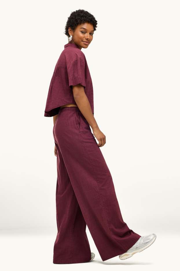 Damen - Stoffhose - Mid Waist - Wide Leg - bordeaux