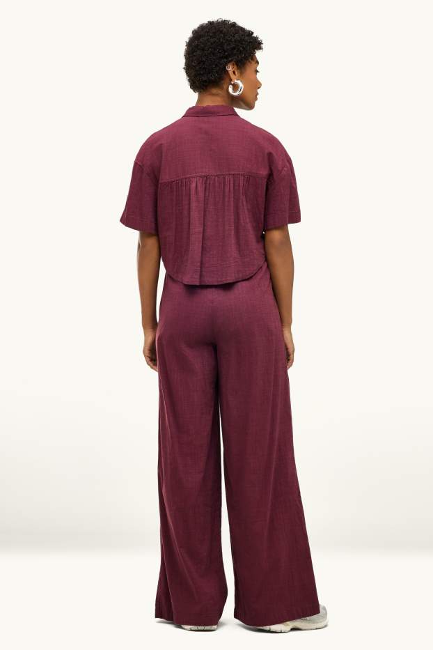 Damen - Stoffhose - Mid Waist - Wide Leg - bordeaux
