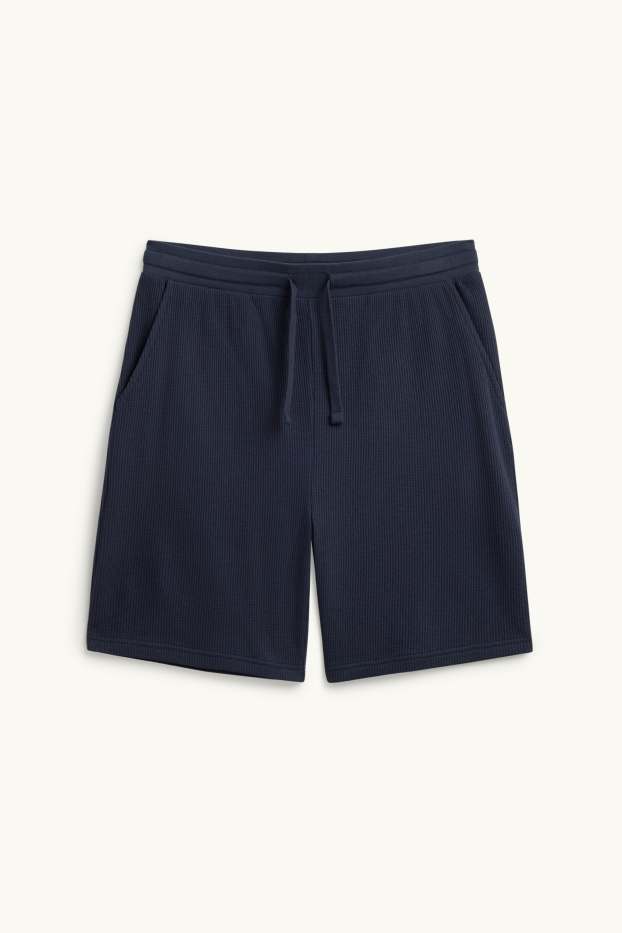 Heren - Pyjamashort - met structuur - donkerblauw