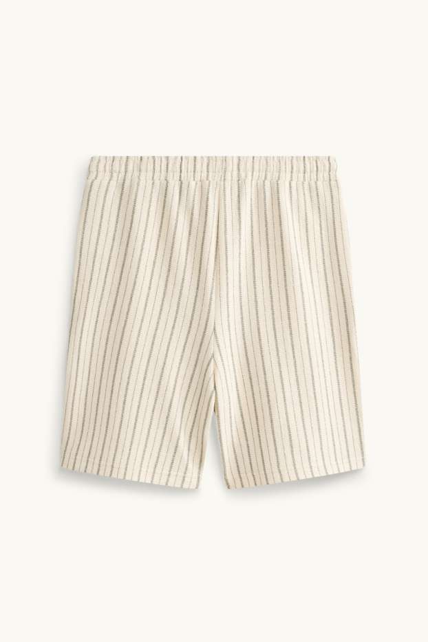 Heren - Gebreide short - gestreept - crèmekleurig