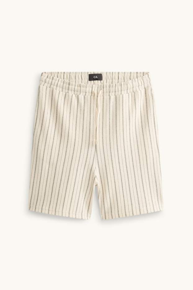 Heren - Gebreide short - gestreept - crèmekleurig