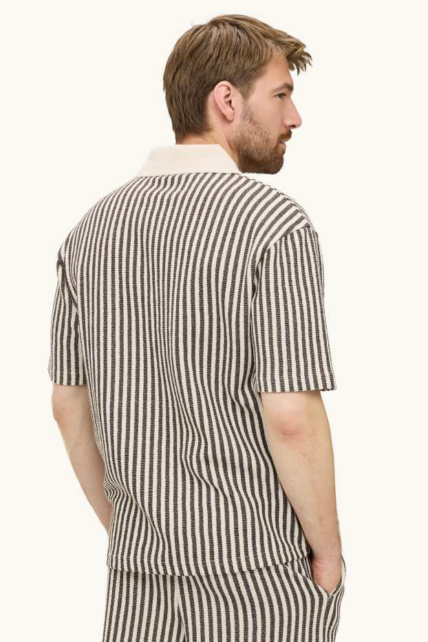 Herren - Strick-Poloshirt - Relaxed Fit - gestreift - braun