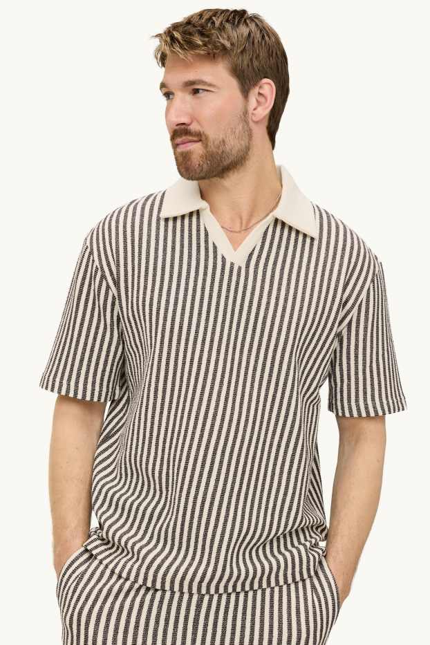 Herren - Strick-Poloshirt - Relaxed Fit - gestreift - braun