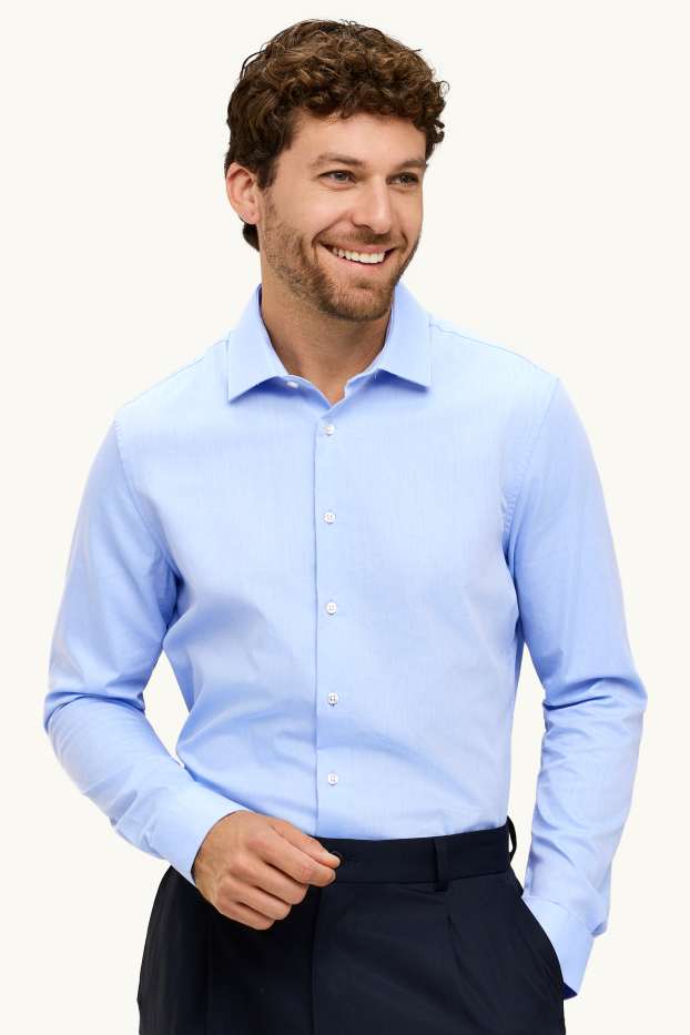 Hommes - Chemise de bureau - slim fit - col cutaway - facile à repasser - bleu