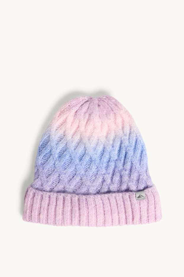 Kinder Mädchen - Ski-Mütze - Zopfmuster - pink / hellblau