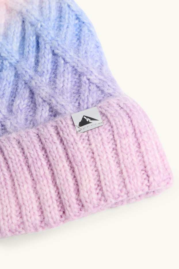 Kinder Mädchen - Ski-Mütze - Zopfmuster - pink / hellblau
