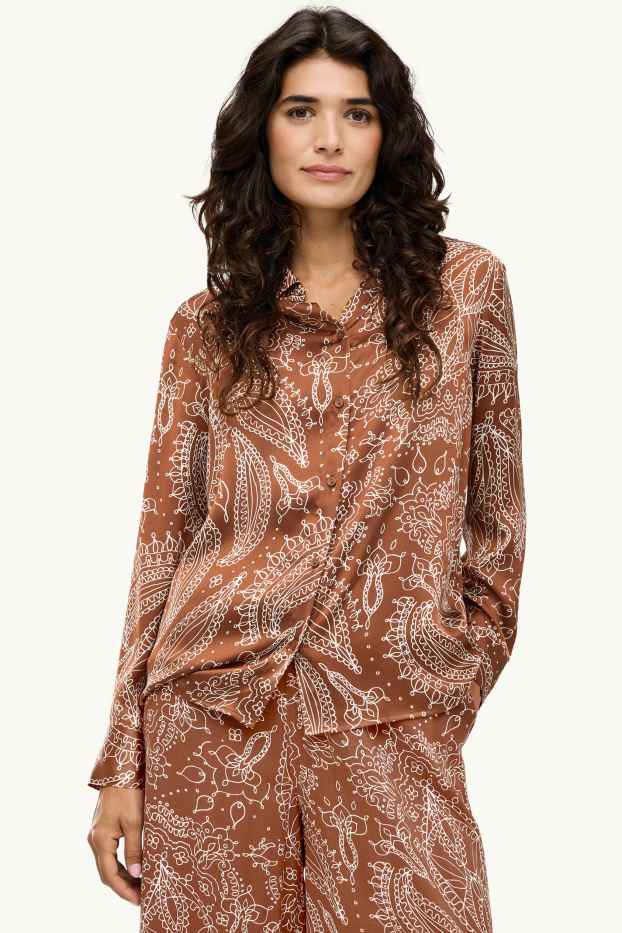 Women - Satin shirt blouse - patterned - rust