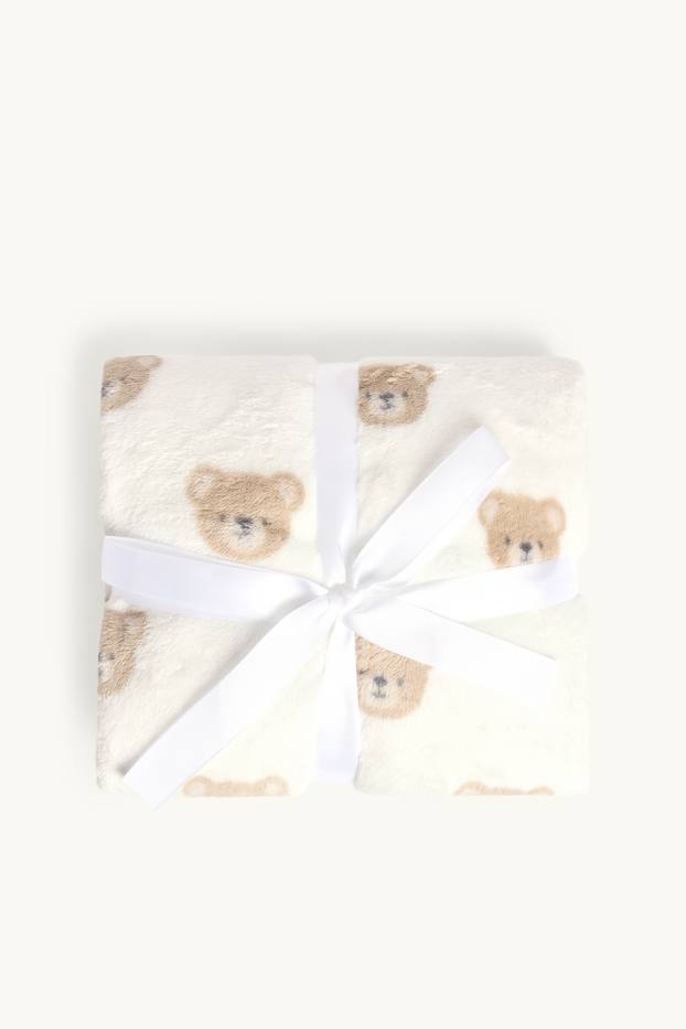Unisex - Teddybär - Baby-Decke - 85 x 100 cm - weiss / beige