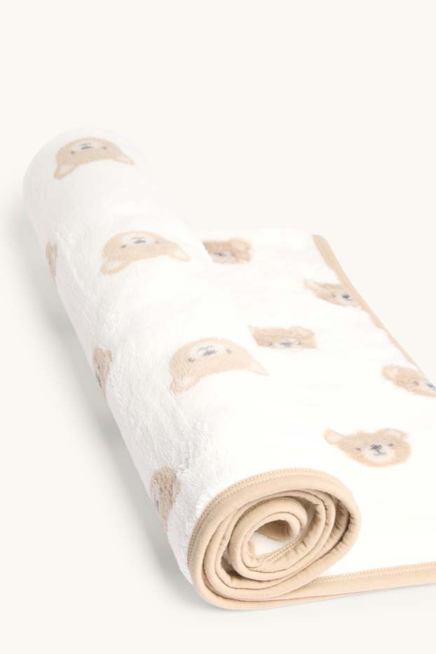 Unisex - Teddybär - Baby-Decke - 85 x 100 cm - weiss / beige