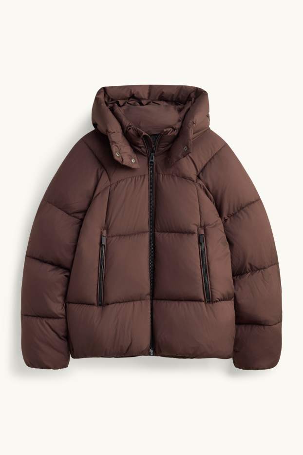 Kinder Mädchen - Steppjacke mit Kapuze - gefüttert - wasserabweisend - dunkelbraun