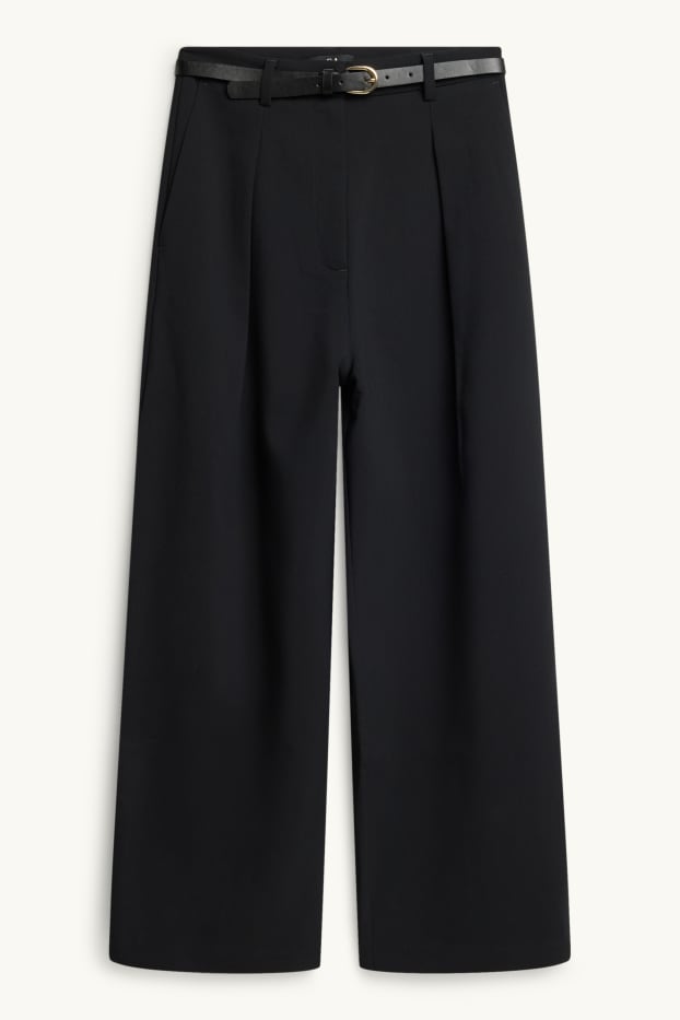 Dames - Pantalon met riem - mid waist - wide leg - zwart