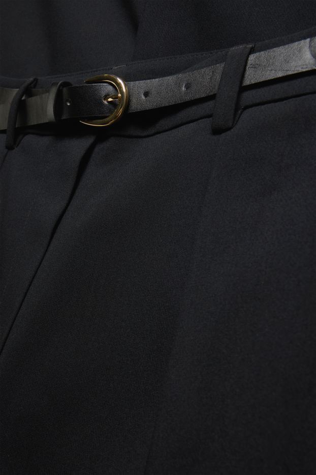 Dames - Pantalon met riem - mid waist - wide leg - zwart