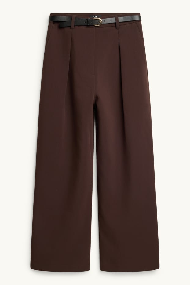 Femmes - Pantalon de toile à ceinture - mid waist - wide leg - marron