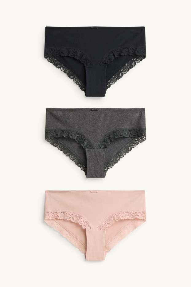 Donna - Confezione da 3 - coulotte - nero / rosa