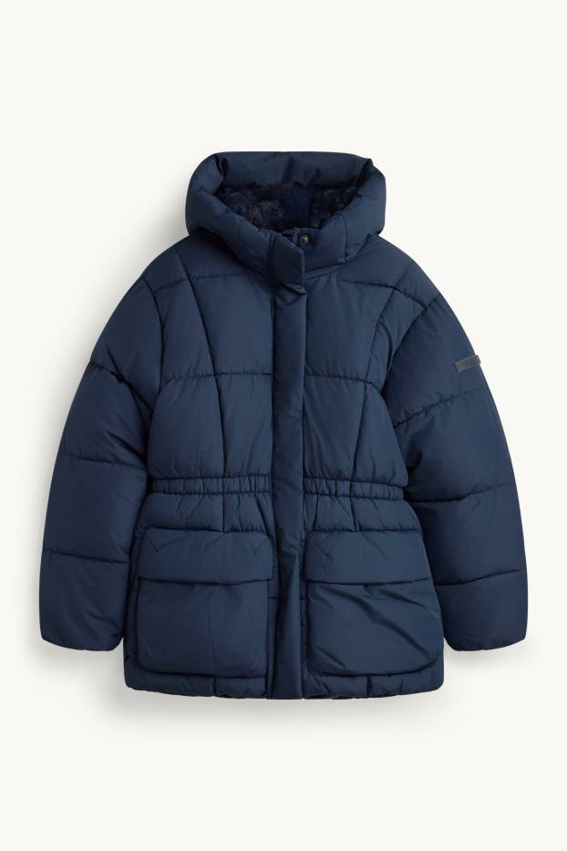 Children Girls - Quilted jacket with hood - lined - water-repellent - dark blue