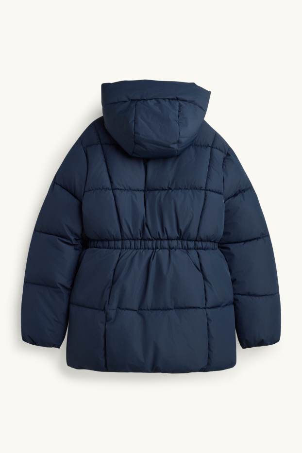 Children Girls - Quilted jacket with hood - lined - water-repellent - dark blue