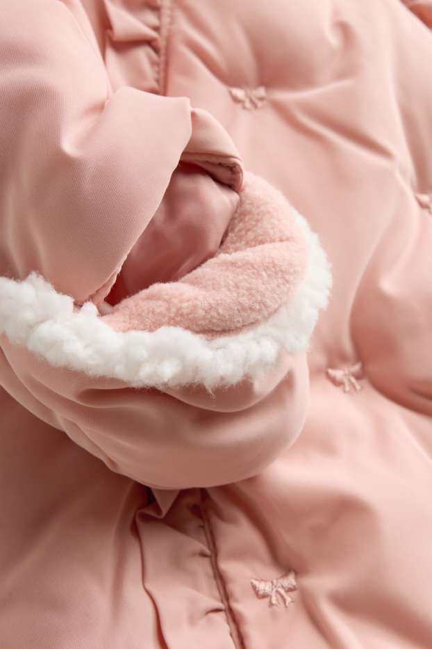 Bébés filles - Petit nœud - combinaison de neige pour bébé avec capuche - doublée - saumon
