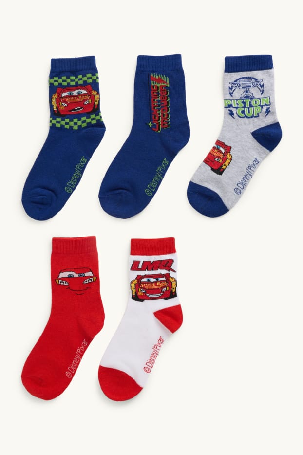 Enfants garçons - Lot de 5 paires - Cars - chaussettes à motif - rouge / bleu