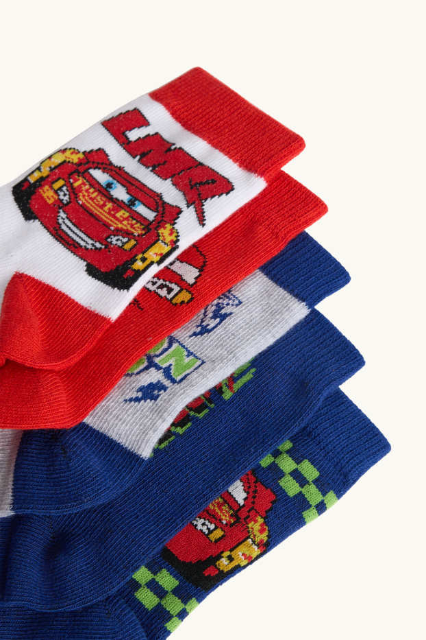 Enfants garçons - Lot de 5 paires - Cars - chaussettes à motif - rouge / bleu